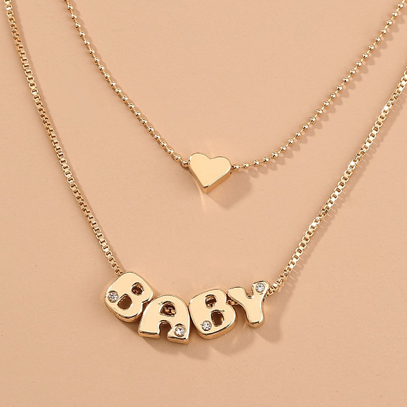 Letter Baby Heart-shaped Double Layer Necklace PW931