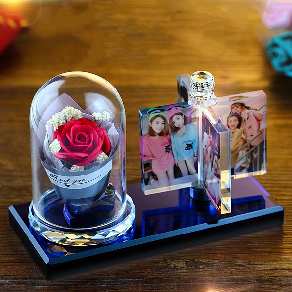 Personalized Photo LED Rose Lamp with Roses PW298