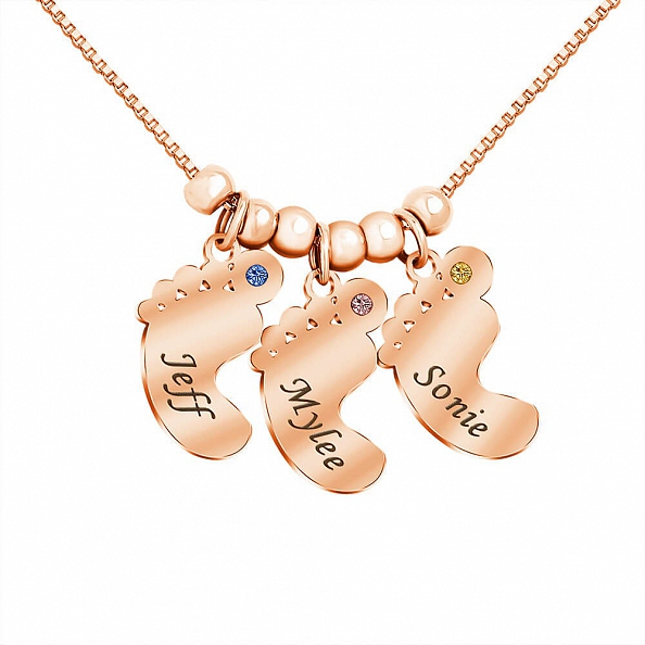 Personalized Mother's Necklace Baby Feet Charm PW829
