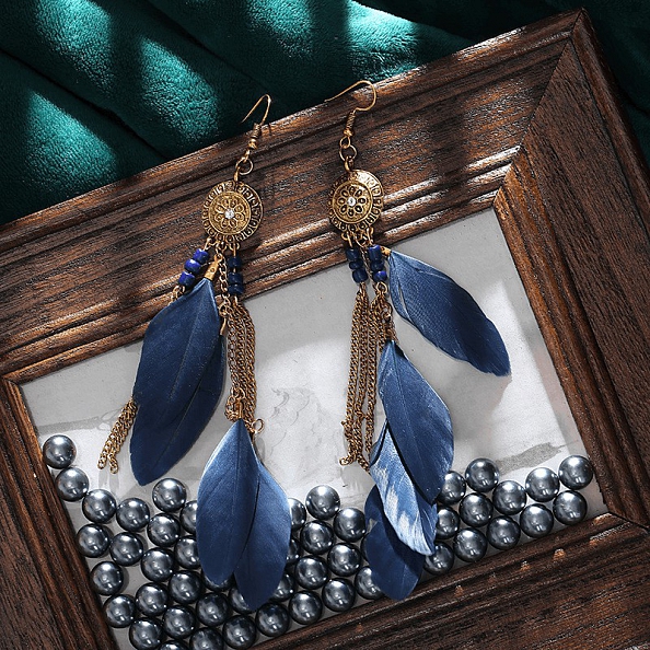  Boho Gypsy Feather Long Earrings PWB034