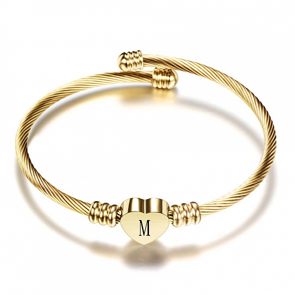 Heart Charm Bangle With Initial Alphabet PW880