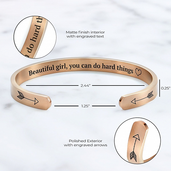 BEAUTIFUL GIRL YOU CAN DO HARD THINGS Cuff Bangle PWB356