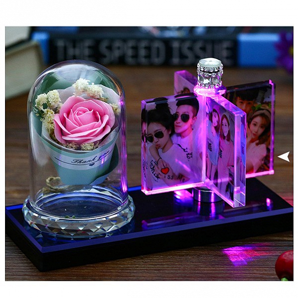 Personalized Photo LED Rose Lamp with Roses PW298