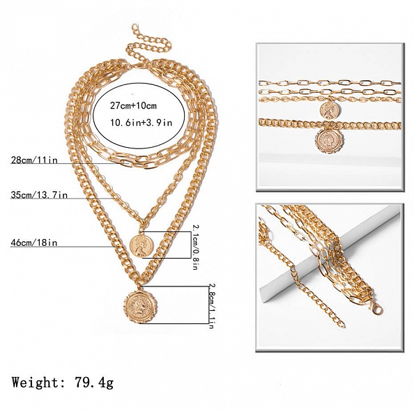 Coin and Portrait Multilayer Necklace PW978