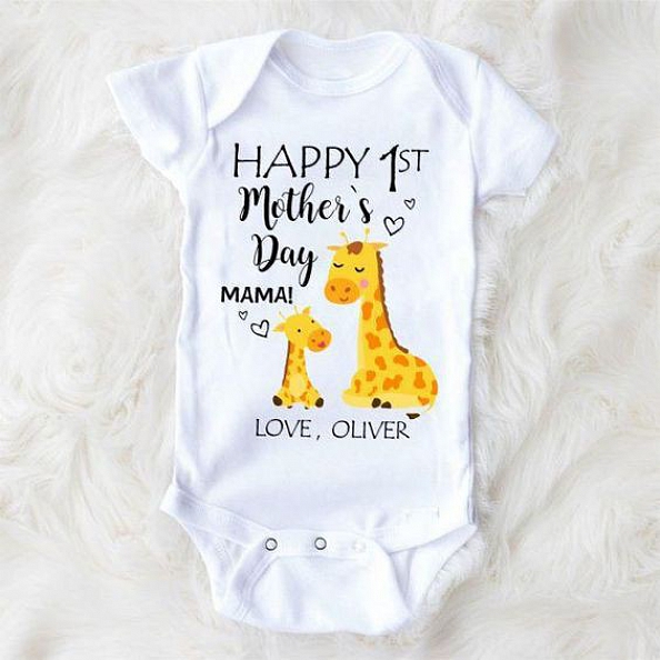 Custom Giraffe Mother's Day Baby Onesies and Matching Mom Shirts PW146