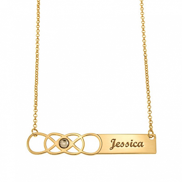  Double Infinity Bar Necklace With Birthstone and Name PWB029