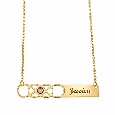  Double Infinity Bar Necklace With Birthstone and Name PWB029