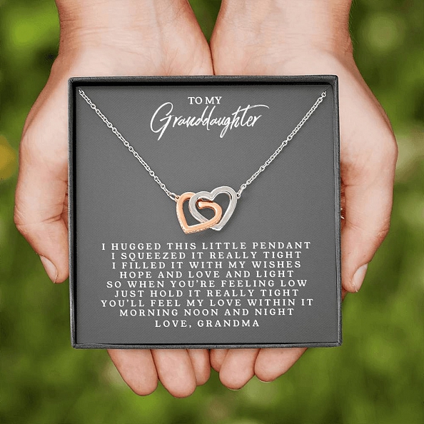 To My Granddaughter - Love, Grandma - Interlocking Heart Necklace PWB168