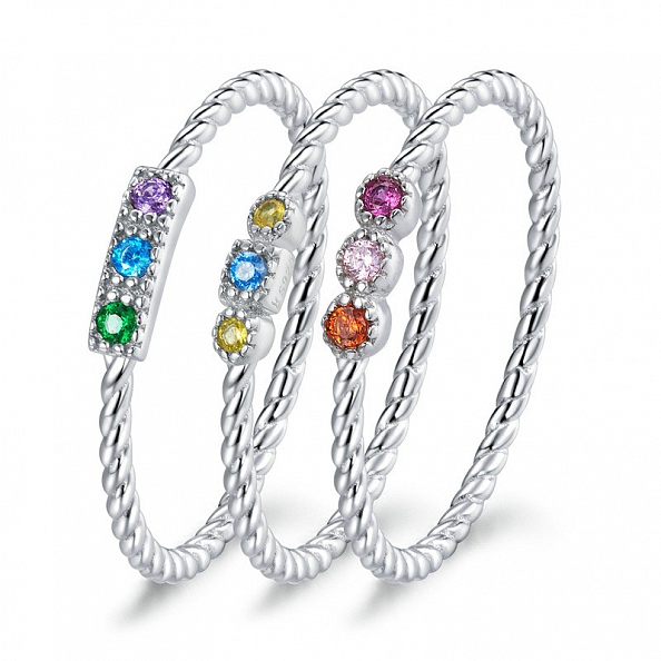 White Gold Plated Colorful Cubic Zircon Ring PWB561