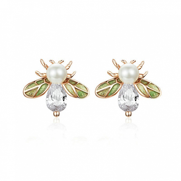 Rose Gold Pearl Bee Stud Earrings PWB441