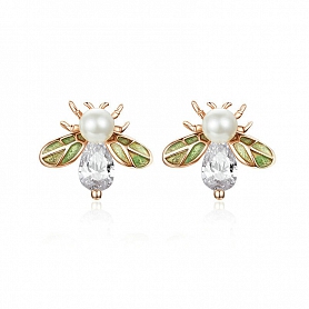 Rose Gold Pearl Bee Stud Earrings PWB441