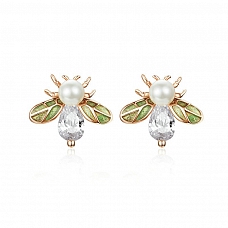 Rose Gold Pearl Bee Stud Earrings PWB441