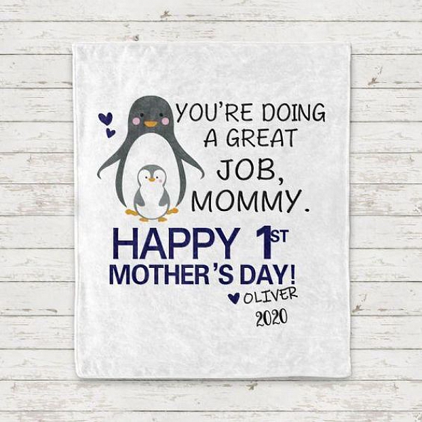 Custom Penguin  Mother's Day Cozy Plush Fleece Blanket PW016