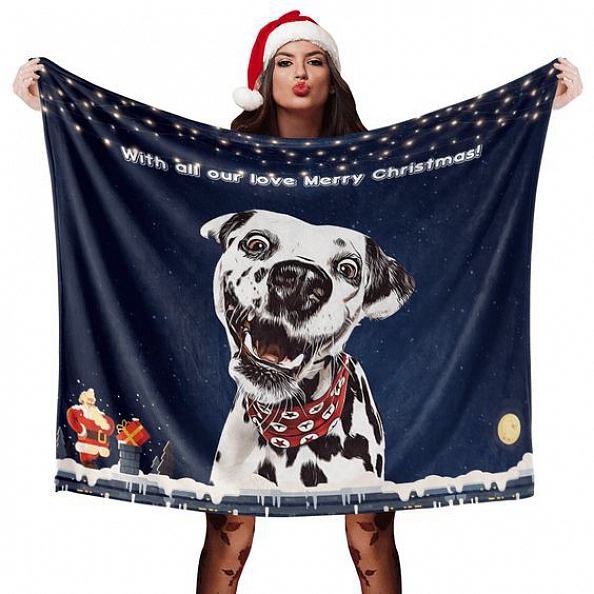 Christmas Dog Blanket Gift Custom Dog Blankets Pet Photo Painted Art Portrait Fleece Blanket PW080