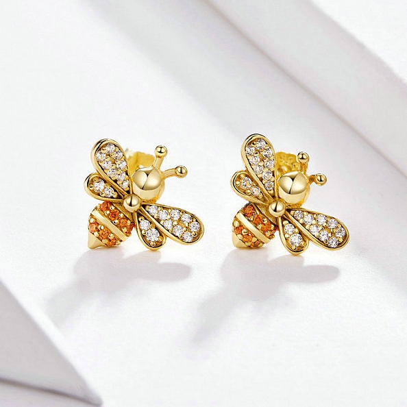 18K Gold Bee Stud Earrings PWB436