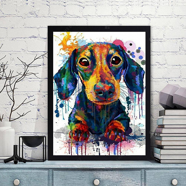 DIY Full Drill Round Beads Diamond Painting - Colorful Dog  PW732