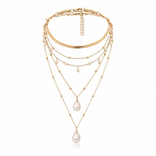 Water Drop Pearl Pendant Gold Multi Layered Necklace PW988