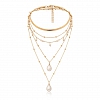 Water Drop Pearl Pendant Gold Multi Layered Necklace PW988