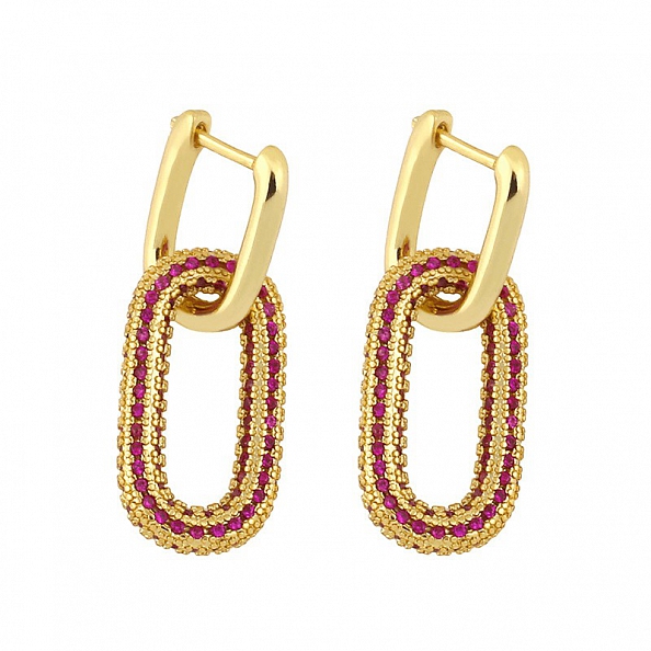 Double Circle Colorful Zircon Hoop Earrings PWB093