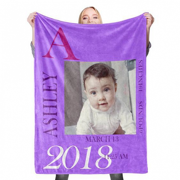 Custom Baby Photo Blanket with Name Birth Information Stroller Blanket Custom Swaddle Blanket Personalized Swaddle Blankets PW015