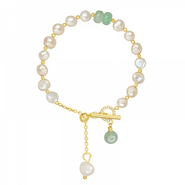 BEC24BGPLP Gold Charm Bracelet Polished Pearl
