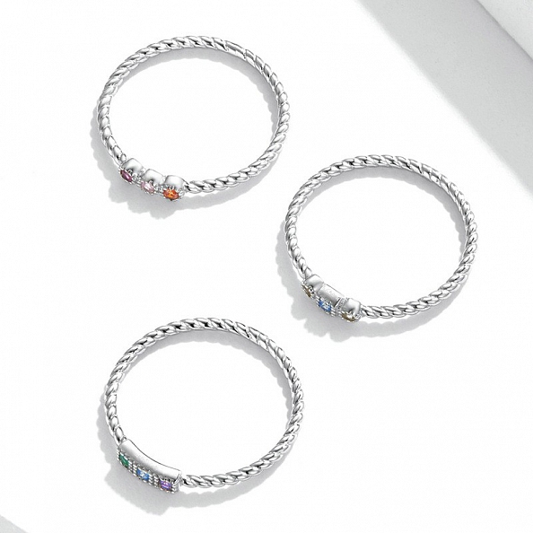 White Gold Plated Colorful Cubic Zircon Ring PWB561