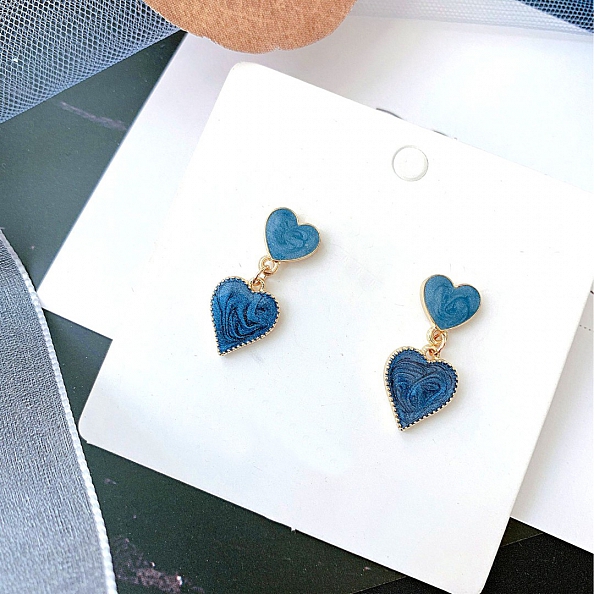 Blue Swirl Heart Earrings PWB537
