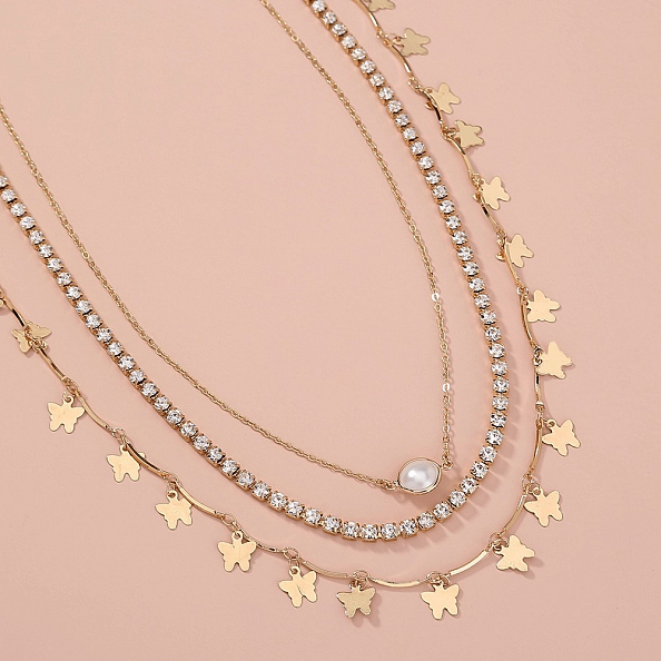 Pearl and butterfly multi-layer necklace PWB126