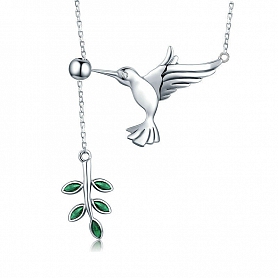 Hummingbird Tree Leaf Pendant Necklace PWB390