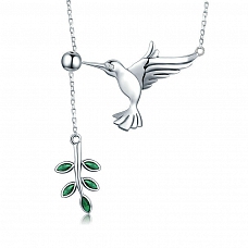 Hummingbird Tree Leaf Pendant Necklace PWB390