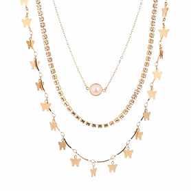 Pearl and butterfly multi-layer necklace PWB126