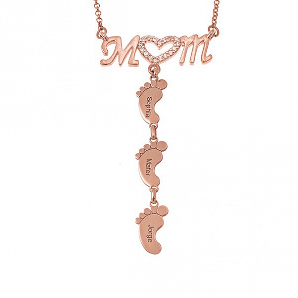 Inlay Mom Necklace With Baby Feet PWB022