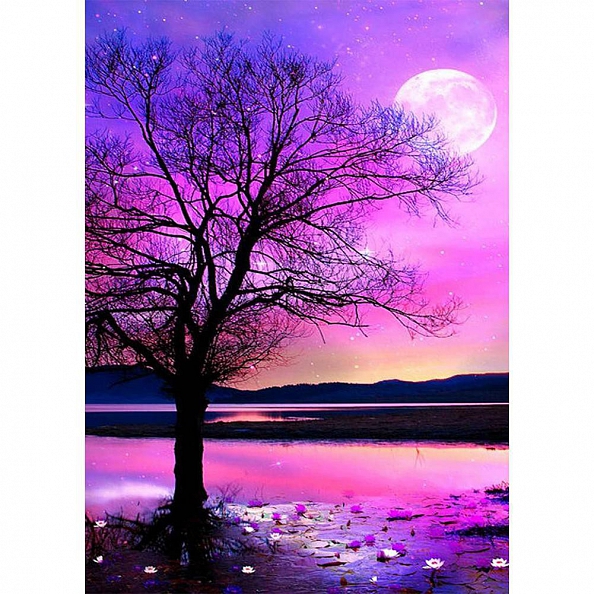 DIY Full Round Diamond Painting - Purple Sky Tree - PW681