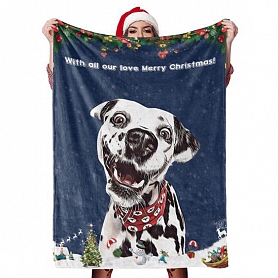 Christmas Dog Blanket Gift Custom Dog Blankets Pet Photo Painted Art Portrait Fleece Blanket PW085