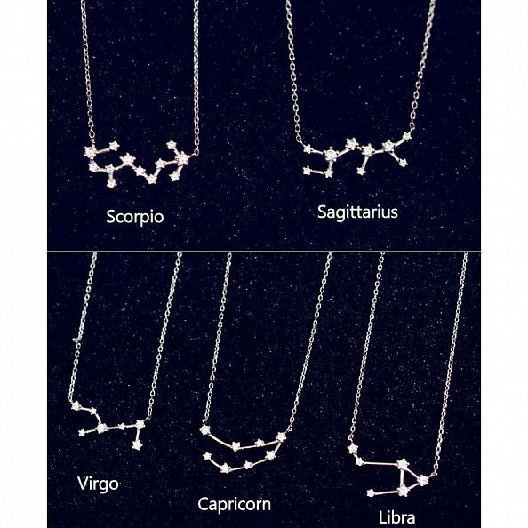  Silver Zodiac Necklace Celestial  PW891