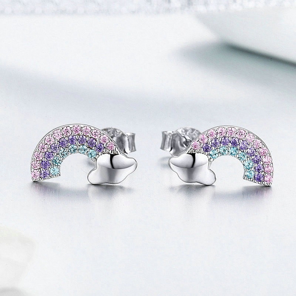 S925 Sterling Silver Rainbow Stud Earrings PWB347