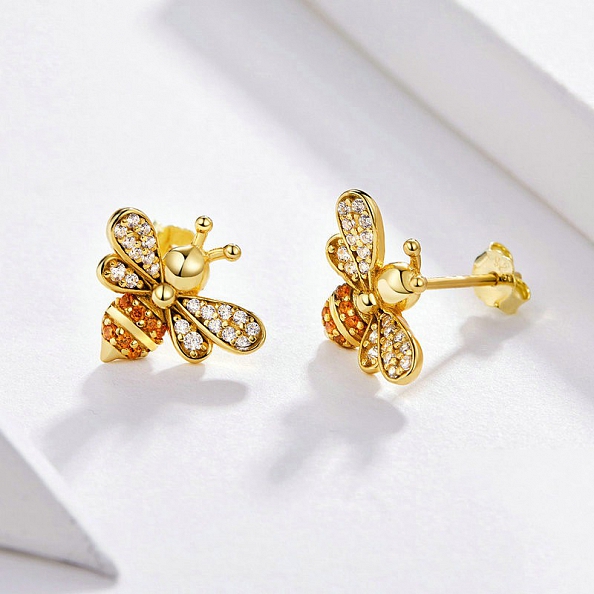 18K Gold Bee Stud Earrings PWB436