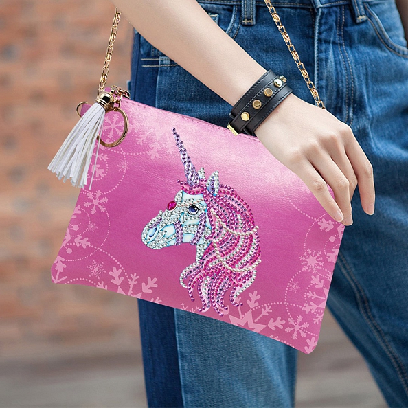 DIY Pink Leather Shoulder Bag Diamond Painting Unicorn PW633