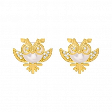 Gold Plated Owl Pearl Earrings PWB496