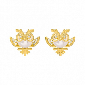 Gold Plated Owl Pearl Earrings PWB496