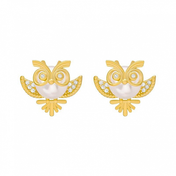 Gold Plated Owl Pearl Earrings PWB496