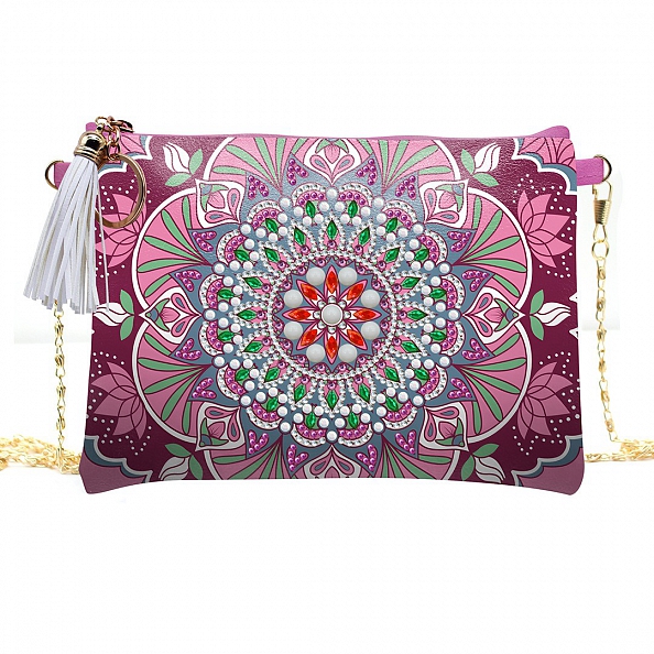 DIY Pink Leather Shoulder Bag Diamond Painting Flowers PW641