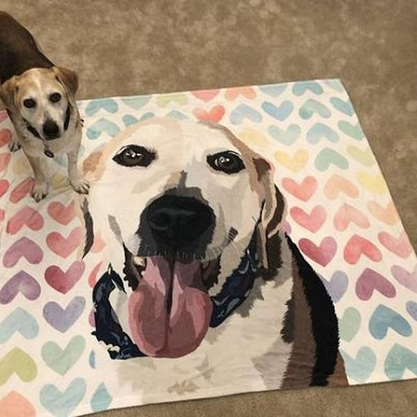 Custom Dog Blankets Personalized Pet Photo Blankets Painted Art Portrait Fleece Blanket PW005