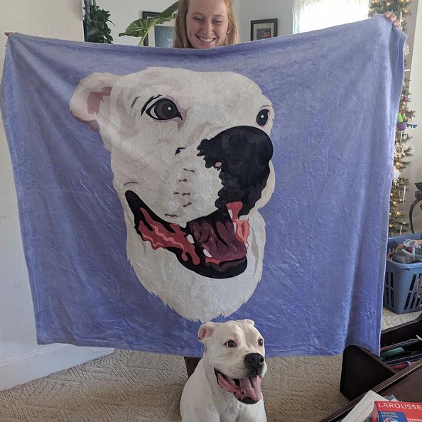 Custom Dog Blankets Personalized Pet Photo Blankets Painted Art Portrait Fleece Blanket PW008