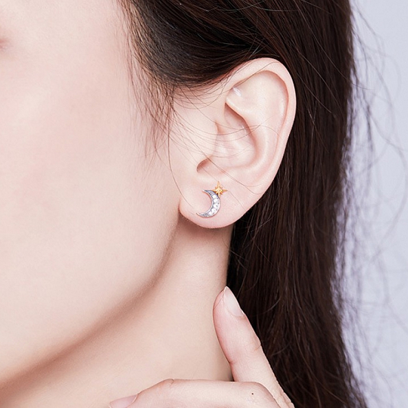 Shiny Moon & Star Stud Earrings PWB443