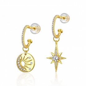 Gold Plated Sun and Star Dangle Earrings PWB290