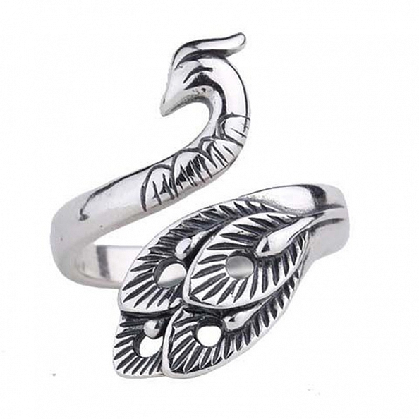 Silver Peacock Charm Ring PWB533