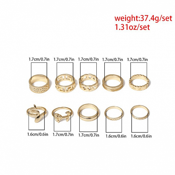 10pics Snake Punk Ring Set PWB177