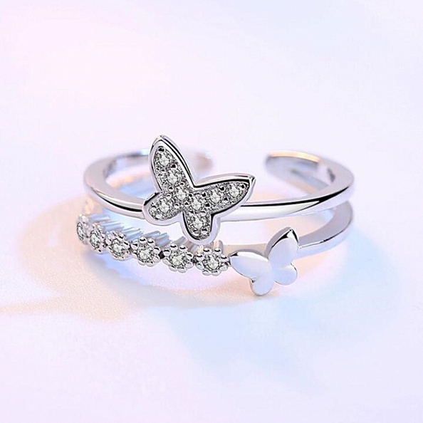 Layered Crystal Butterfly Ring PWB489