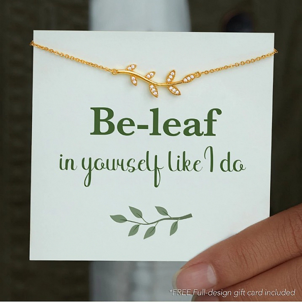 BE-LEAF IN YOURSELF LIKE I DO Tree Leaf Necklace PWB474